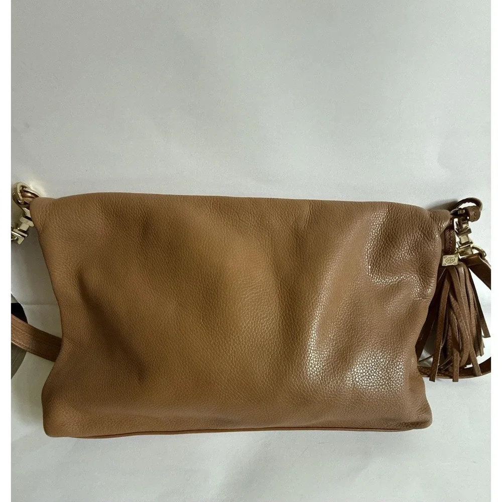Beautiful Tory Burch Thea Fold-Over Crossbody in Tan Soft Pebbled Leather